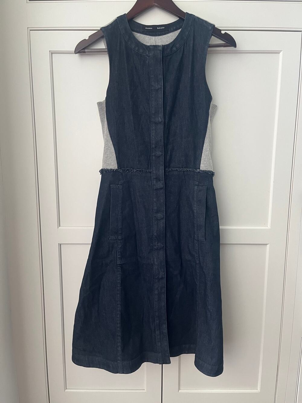 Proenza Schouler Denim Ribbed Knit Midi Dress Sz 4 Indigo Cotton Made In Italy